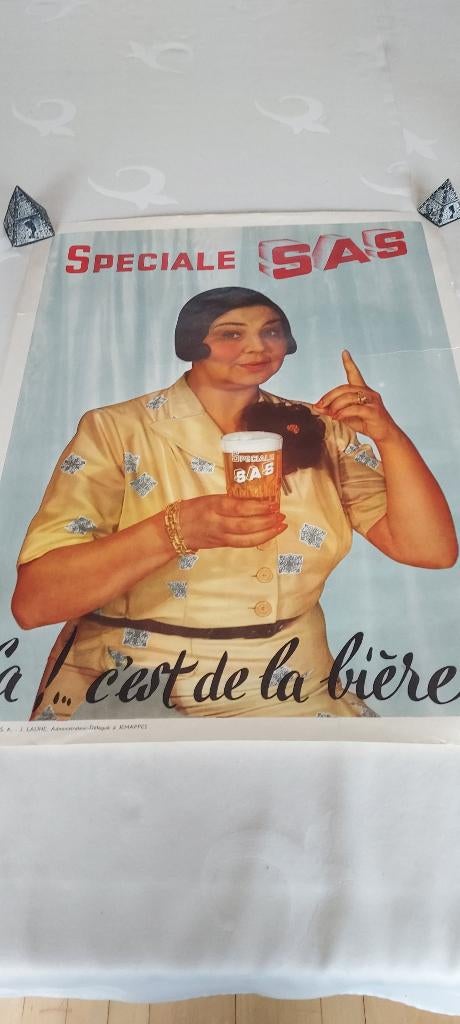 oude affiche van SAS bier, Verzamelen, Verzenden, Zo goed als nieuw, Reclame