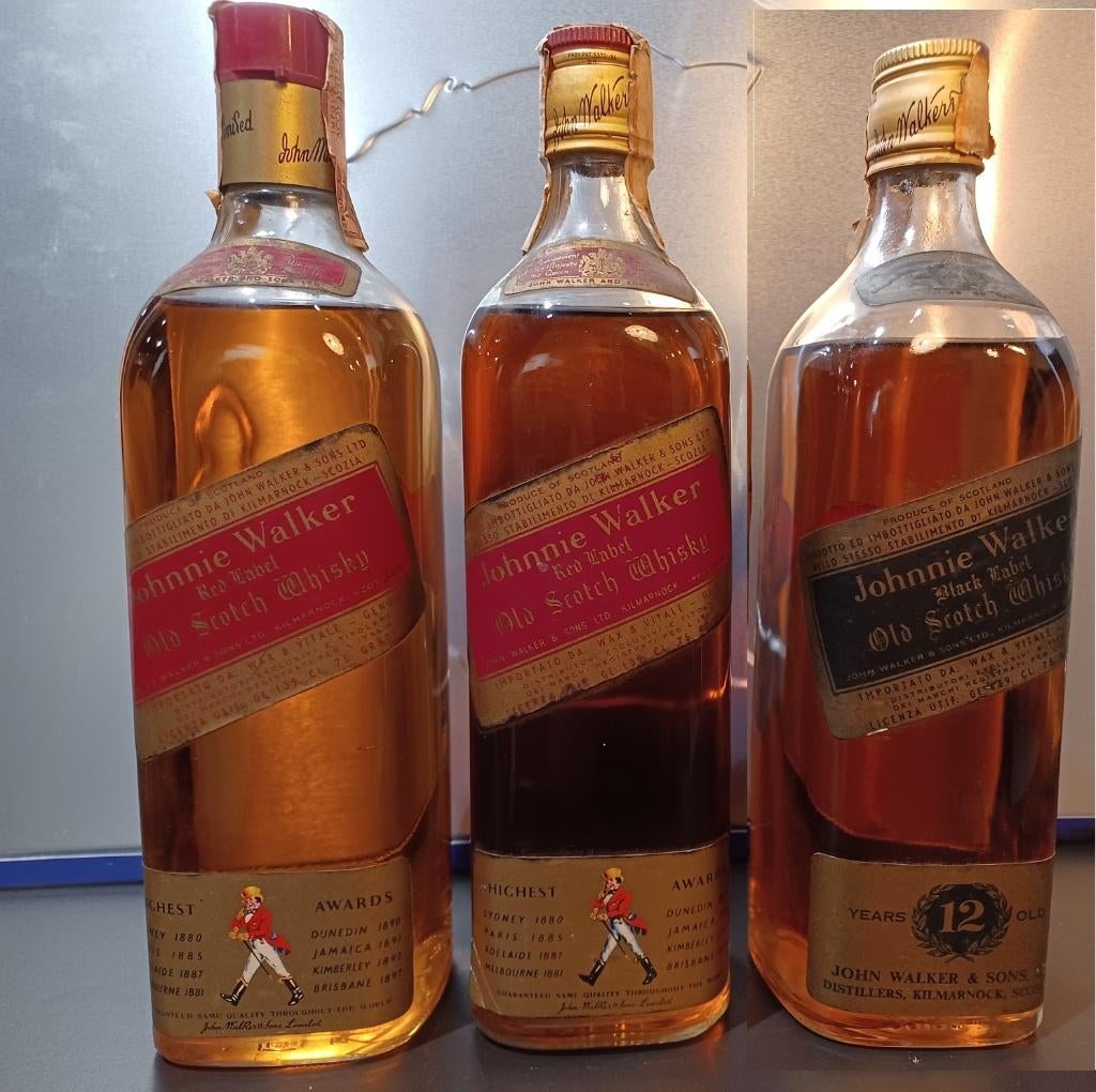 Set 3x Vintage Johnnie Walker '70s - Wax & Vitale Import, Verzamelen, Wijnen, Ophalen of Verzenden