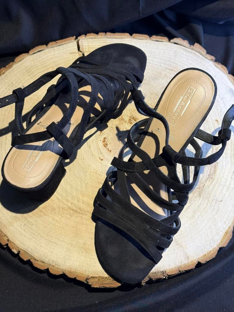 5th Avenue sandalen – zwart leder – maat 39, Ophalen of Verzenden, Zo goed als nieuw, Zwart