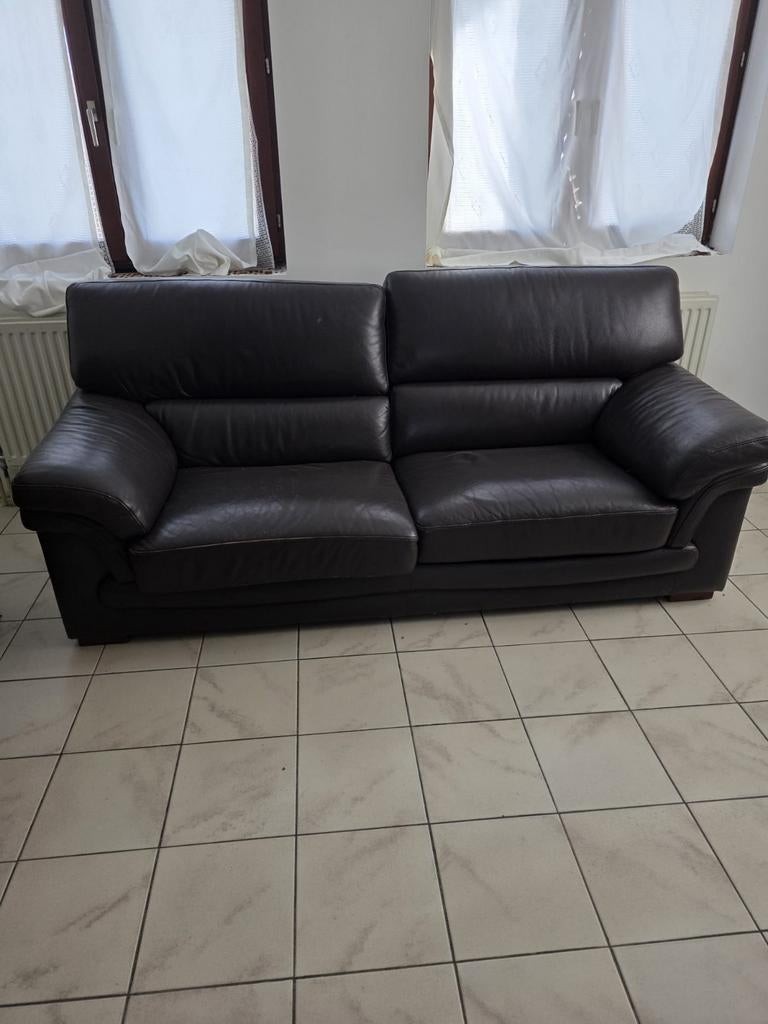 Salon 3 ,2, et 1place cuir brun foncé, Enlèvement, Cuir