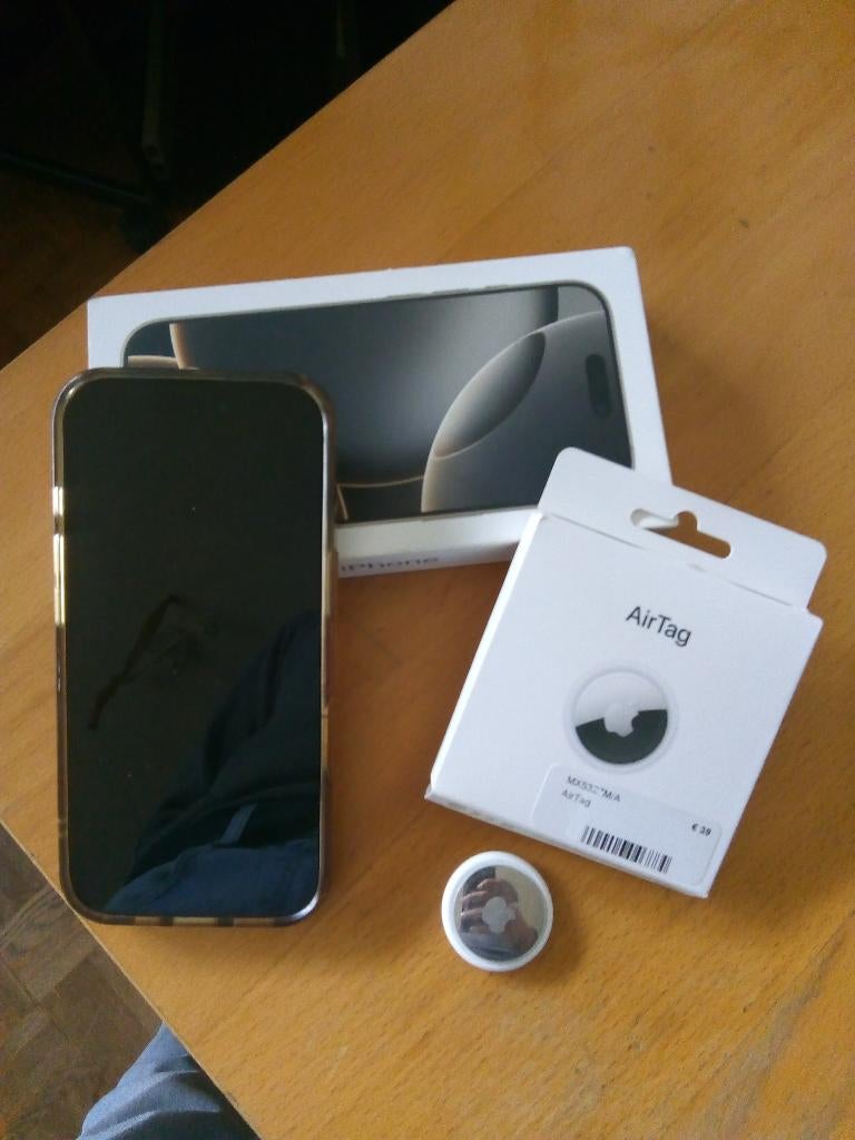 iPhone 16 Pro 128g Titanium+Airtag, Telecommunicatie, Met simlock, Zonder abonnement, Zilver, Ophalen