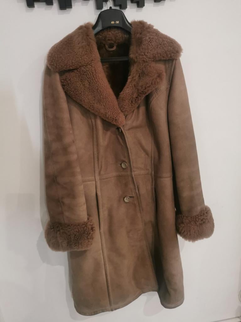 Manteau peau lainée shearling camel vintage chaud taille 47, Kleding | Dames, Ophalen of Verzenden