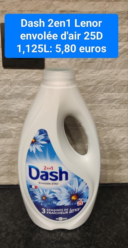 Dash Lenor envolée d'air 25D 1,125L, Maison & Meubles, Produits de nettoyage, Enlèvement