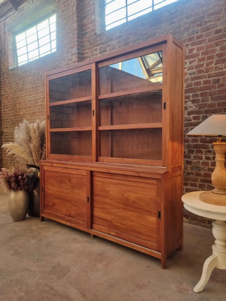 Teak vitrinekast/buffetkast  art:85/26.1, Ophalen, Met deur(en), Teak, 200 cm of meer