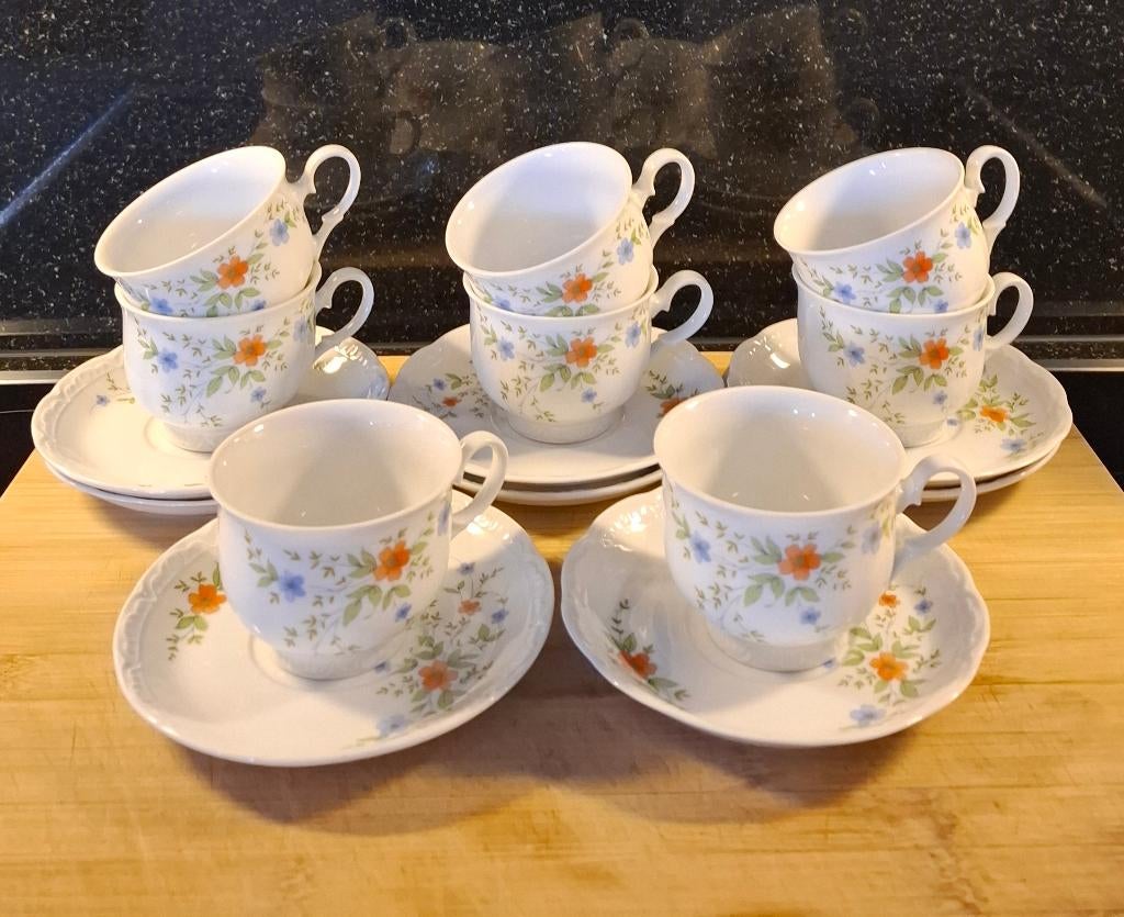 Vintage Bavaria Mitterteich Koffieservies – Kleurige Bloemen, Antiek en Kunst, Antiek | Servies compleet, Ophalen of Verzenden