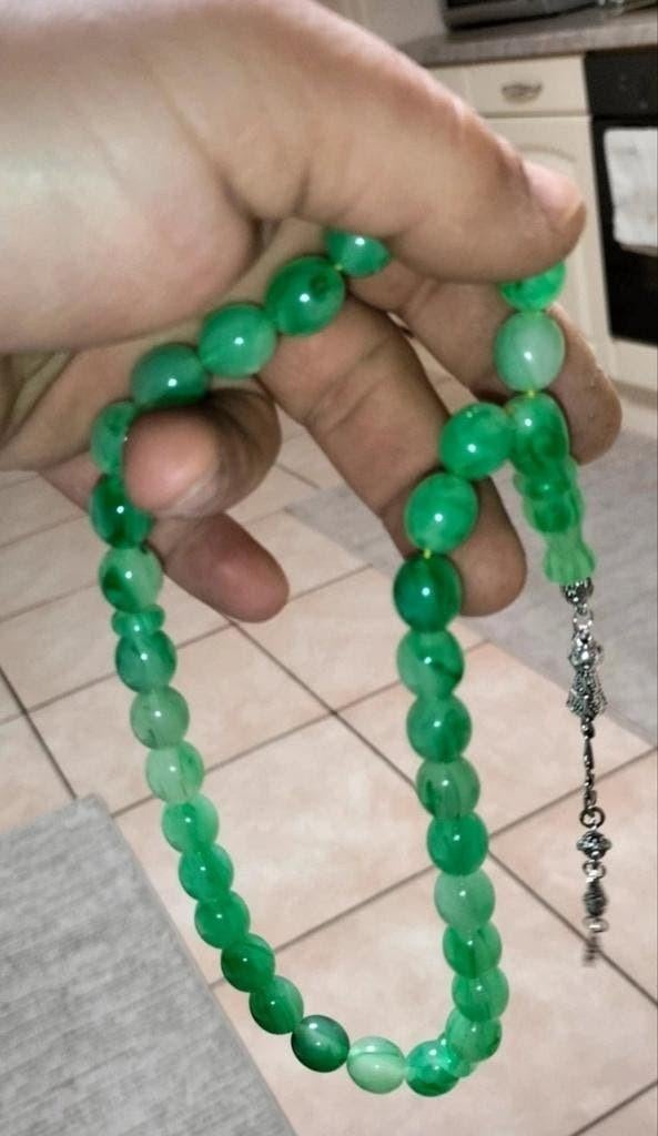 Tesbih 12mm/10mm Groen – Stalen Kwast, Bijoux, Sacs & Beauté, Colliers, Enlèvement ou Envoi, Vert