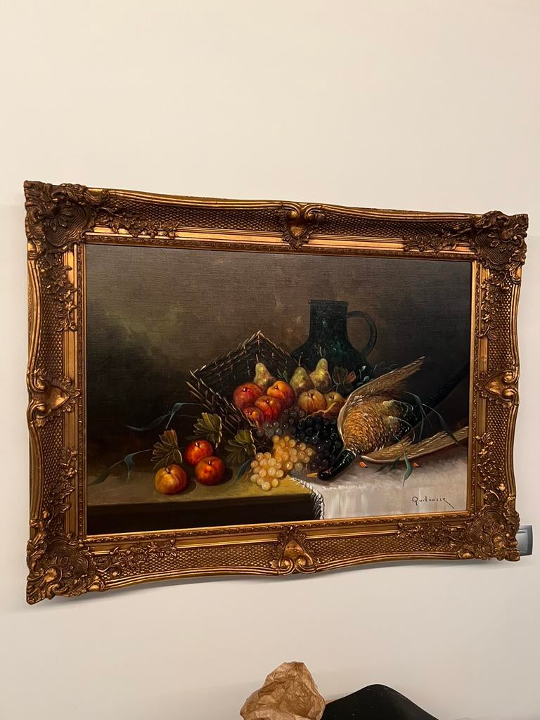 Olie schilderij 95x65cm (117x87cm met kader)., Antiek en Kunst, Ophalen