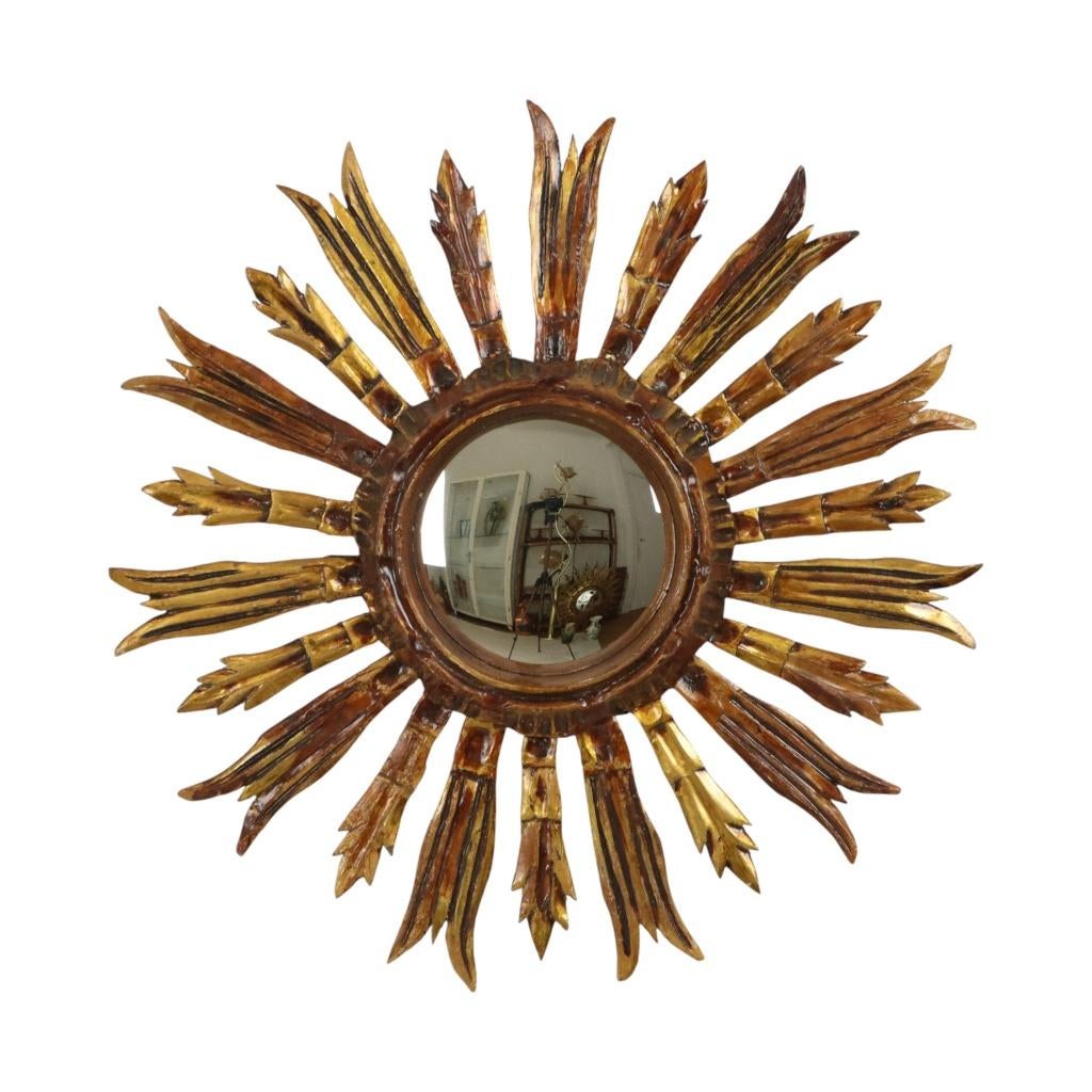 Vintage Houten Zonnespiegel Sunburst Goud Fifties 52cm, Huis en Inrichting, Woonaccessoires | Spiegels, Gebruikt, 50 tot 75 cm