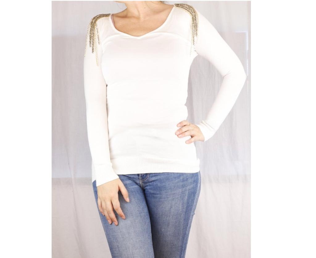 Witte trui met kettingen van Moggy's - Maat Medium, Envoi, Blanc