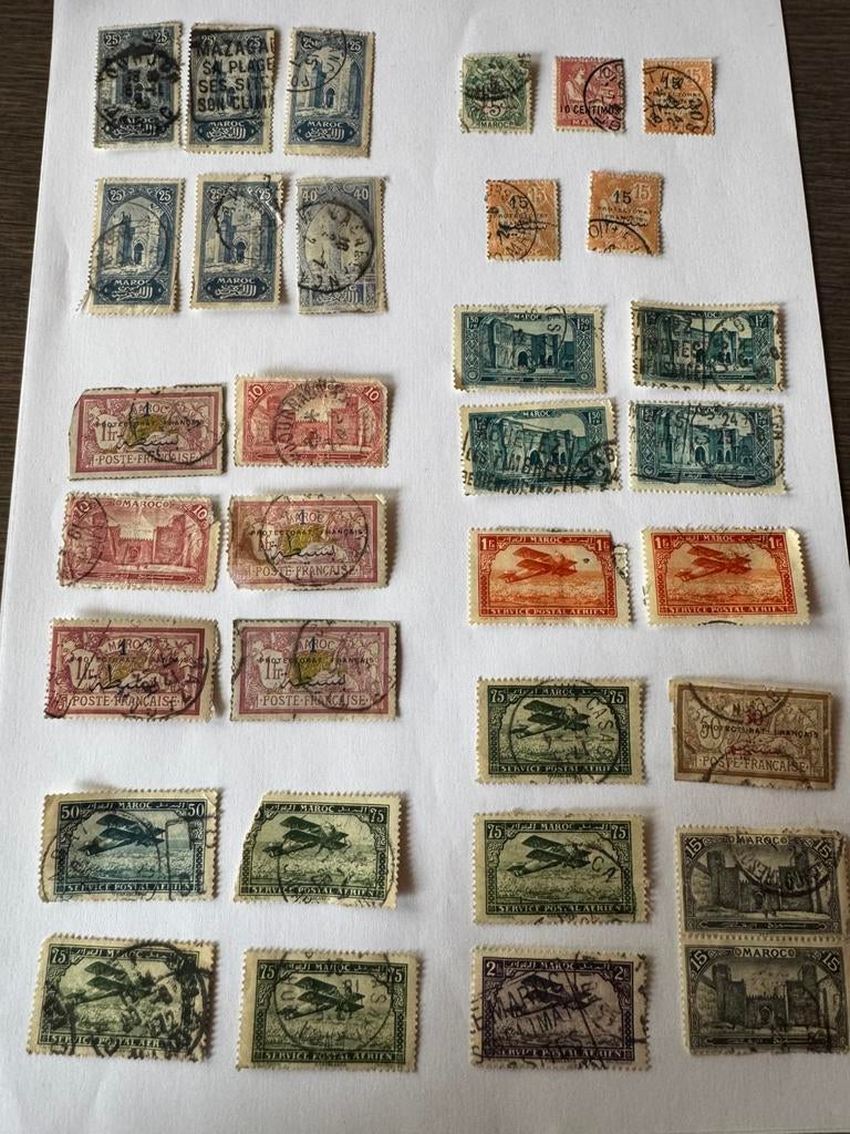 lot 33 timbres anciens maroc protectorats, aérien, surchargé, Enlèvement ou Envoi, Maroc