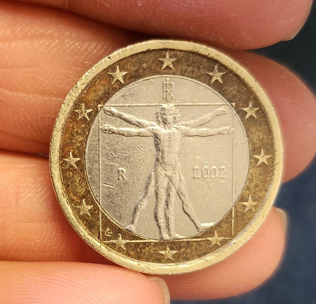 "Da Vinci Face Error" 2002 Italiaanse 1-euromunt, Postzegels en Munten, Italië, Losse munt, Zilver, Overige waardes