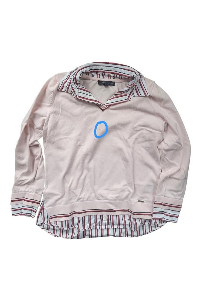 Pull femme Tommy Hilfiger, col V rose pâle, style chemise, Taille 38/40 (M), Enlèvement ou Envoi, Rose, Porté