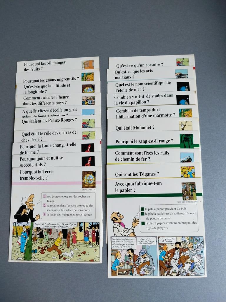Lot de 20 fiches Tintin Atlas (1 à 20), Collections, Enlèvement ou Envoi, Tintin, Comme neuf, Image, Affiche ou Autocollant