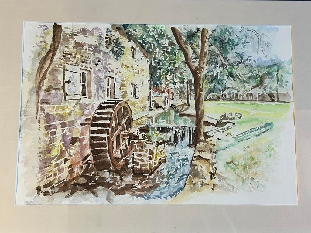 Aquarelle signée Claes - Moulin à Eau, Antiquités & Art, Enlèvement ou Envoi