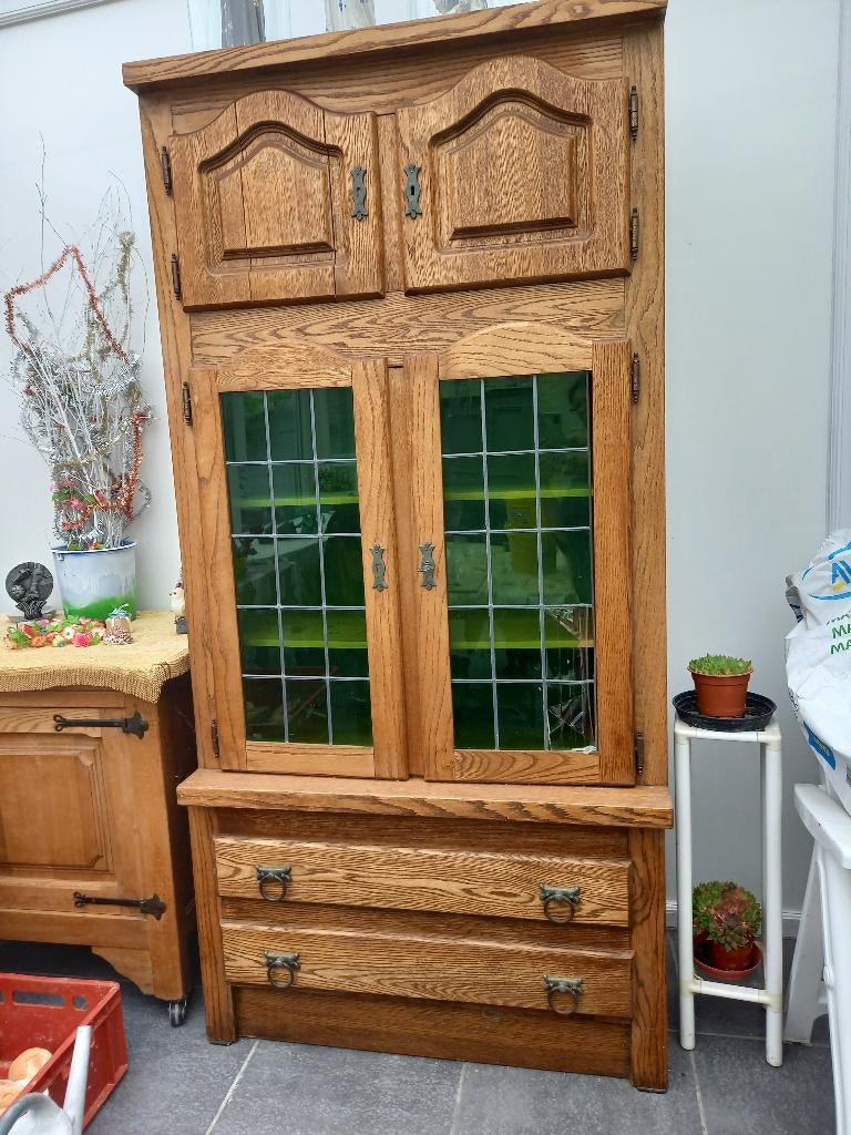 Ancienne vitrine avec verre vert, Verre, Utilisé, 50 à 100 cm, Avec tablette(s)
