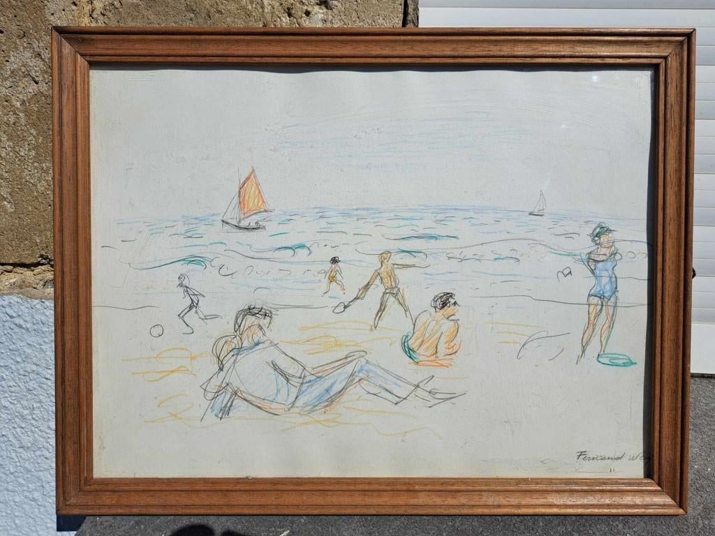 dessin personnage a la plage signe fernand wery, Enlèvement ou Envoi