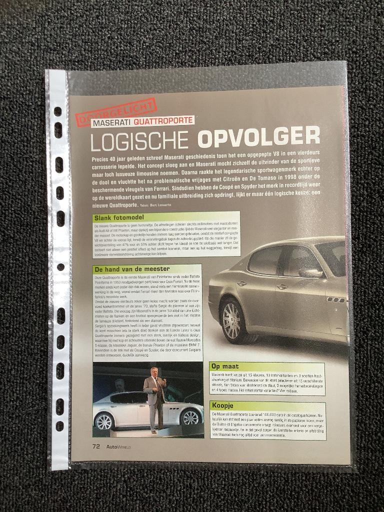 Artikel Maserati Quattroporte, Boeken, Ophalen of Verzenden, Zo goed als nieuw, Overige merken