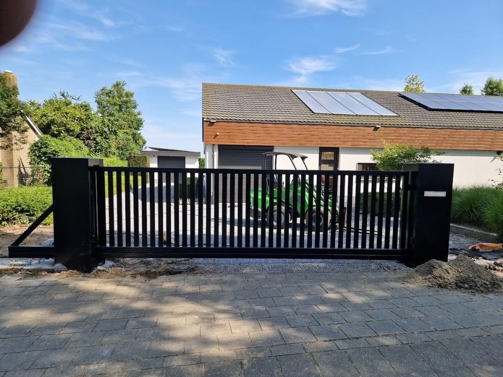 Lamellen houtlook schuifpoort of  draaipoort incl montage, Tuin en Terras, Tuinpoorten, Ophalen, Nieuw, IJzer, Schuifpoort