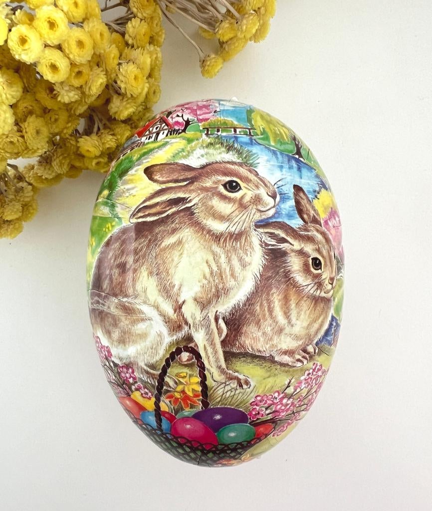 Boîte œuf en carton / papier mâché Couple de lapins, Gebruikt, Aucun, Aucun, Ophalen of Verzenden