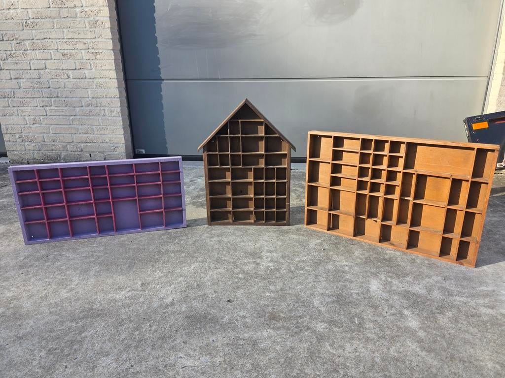 Vintage houten letterbak / drukkerij lade – typografie kast, Ophalen of Verzenden