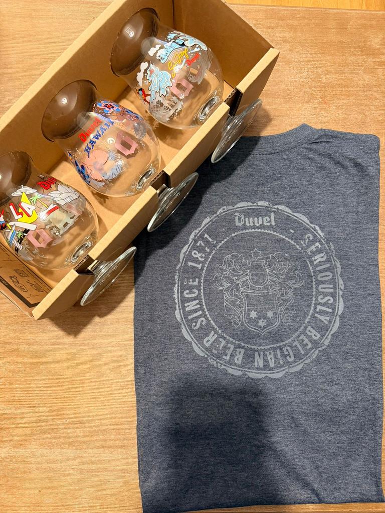 3 Duvelglazen + T-shirt, Verzamelen, Glas en Drinkglazen, Nieuw, Ophalen of Verzenden