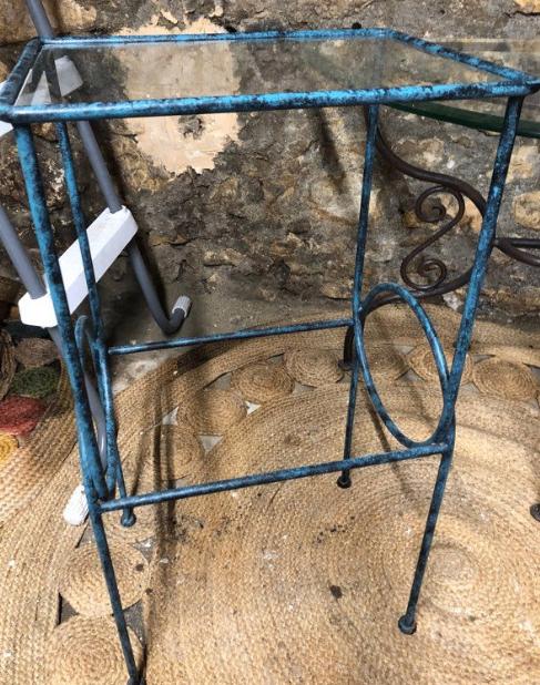 antiek smeedijzeren bijzettafel met geslepen glas, Ophalen of Verzenden