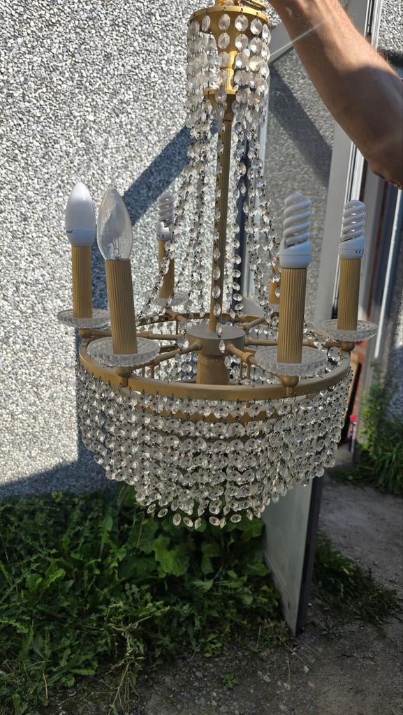 Vintage luster hanglamp met kristallen kasteel kroonluchter, Antiek en Kunst, Ophalen of Verzenden
