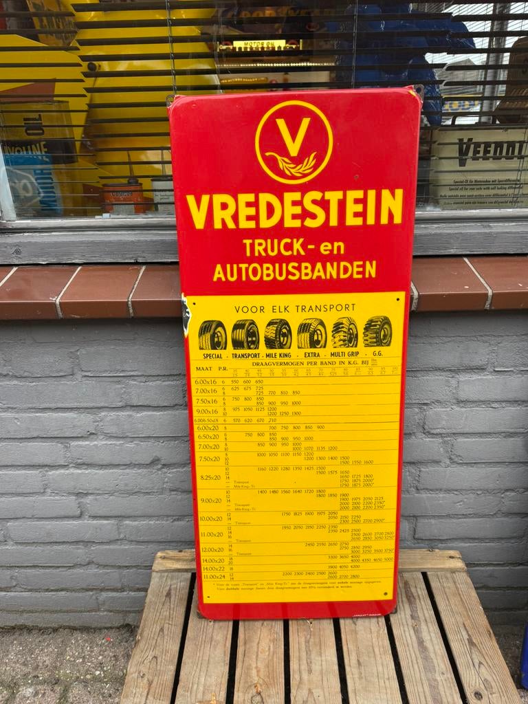 Panneau d'affichage émaillé pour pneus VREDESTEIN, Collections, Marques & Objets publicitaires, Utilisé, Panneau publicitaire