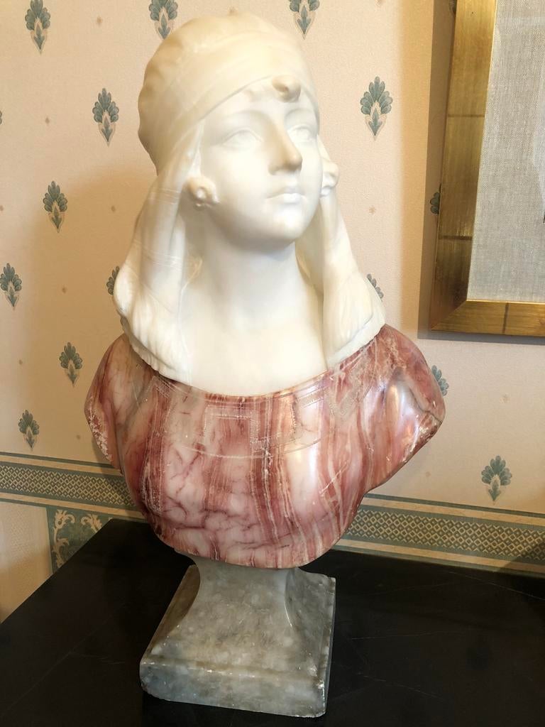 Buste femme albâtre et marbre. Carli, Antiquités & Art, Enlèvement