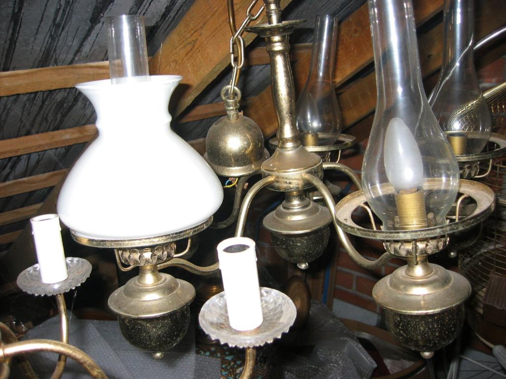 Retro luster met kapjes en quinqueglazen, Antiek en Kunst, Ophalen of Verzenden