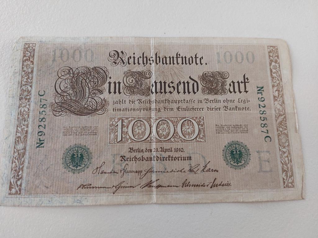 Duits bankbiljet 1000 mark en 100 mark, Postzegels en Munten, Ophalen of Verzenden, Duitsland
