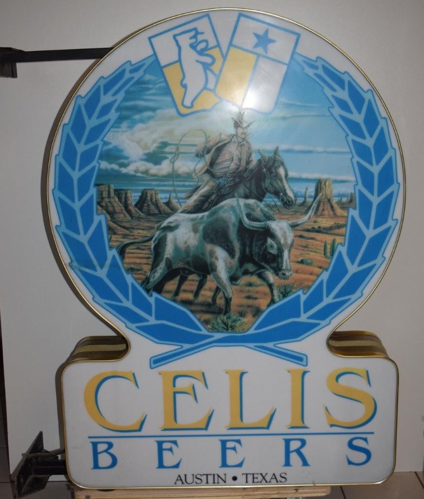 Hoegaarden/Celis Beers/Austin Texas/Ancienne publicité, Collections, Marques de bière, Utilisé, Panneau, Plaque ou Plaquette publicitaire