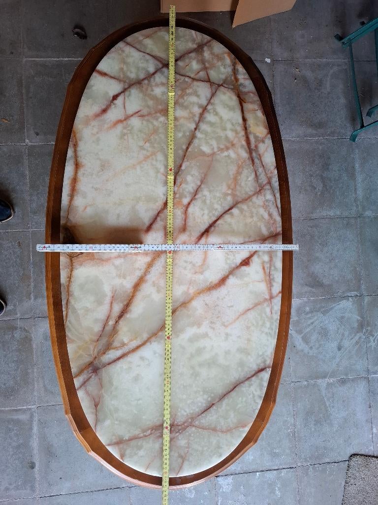 vintage salontafel met blad in marmer, Huis en Inrichting, Tafels | Salontafels, Ophalen, Gebruikt, 100 tot 150 cm, Klassiek