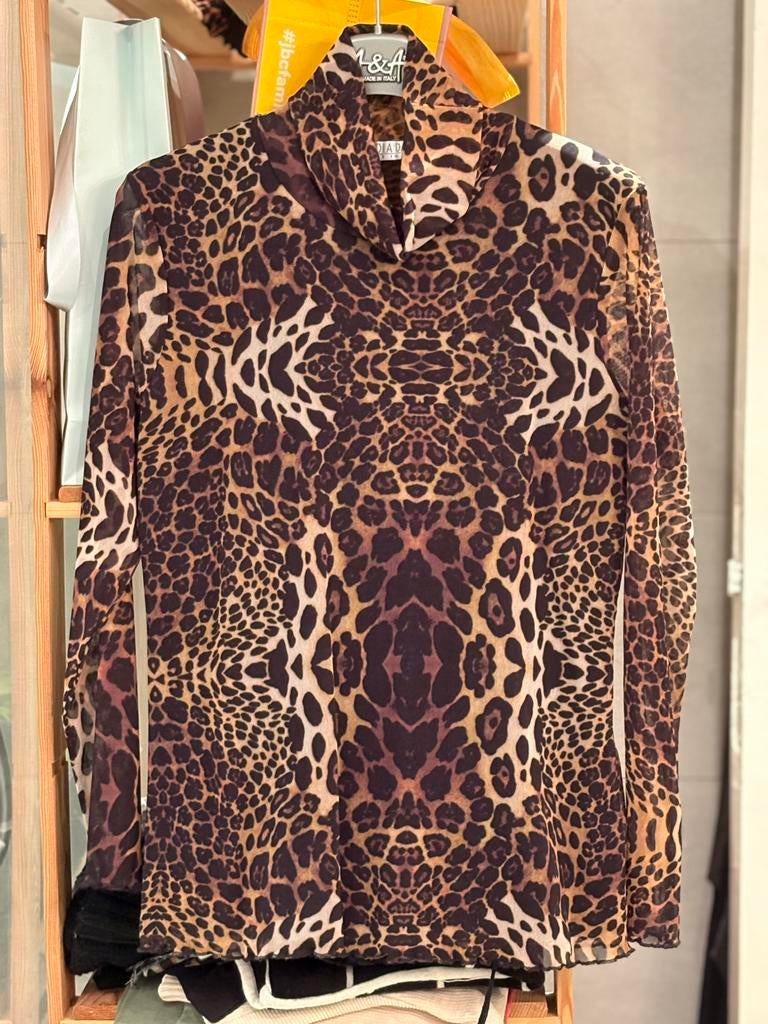 Mooie leopard blouse van Paola Davoli (M)., Zo goed als nieuw, Ophalen, Maat 38/40 (M), Bruin