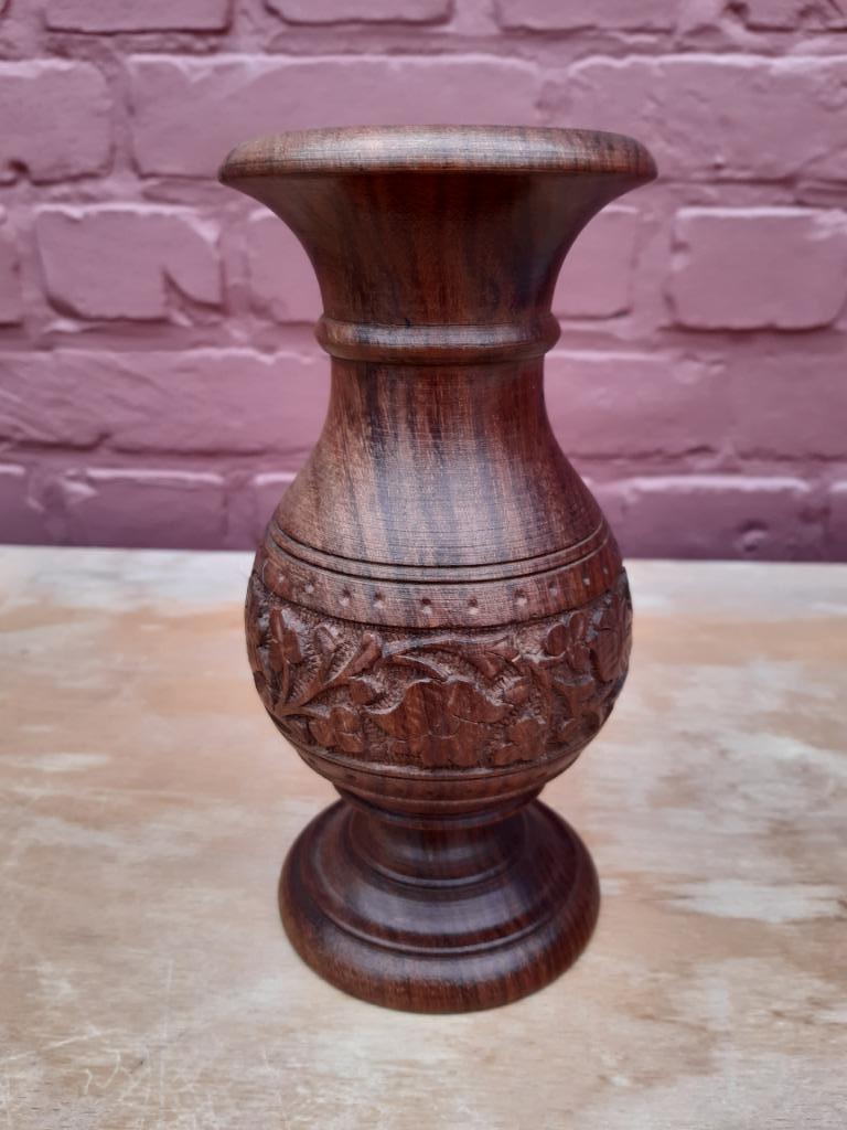 gesculpteerd houten siervaasje 17 cm, Ophalen of Verzenden