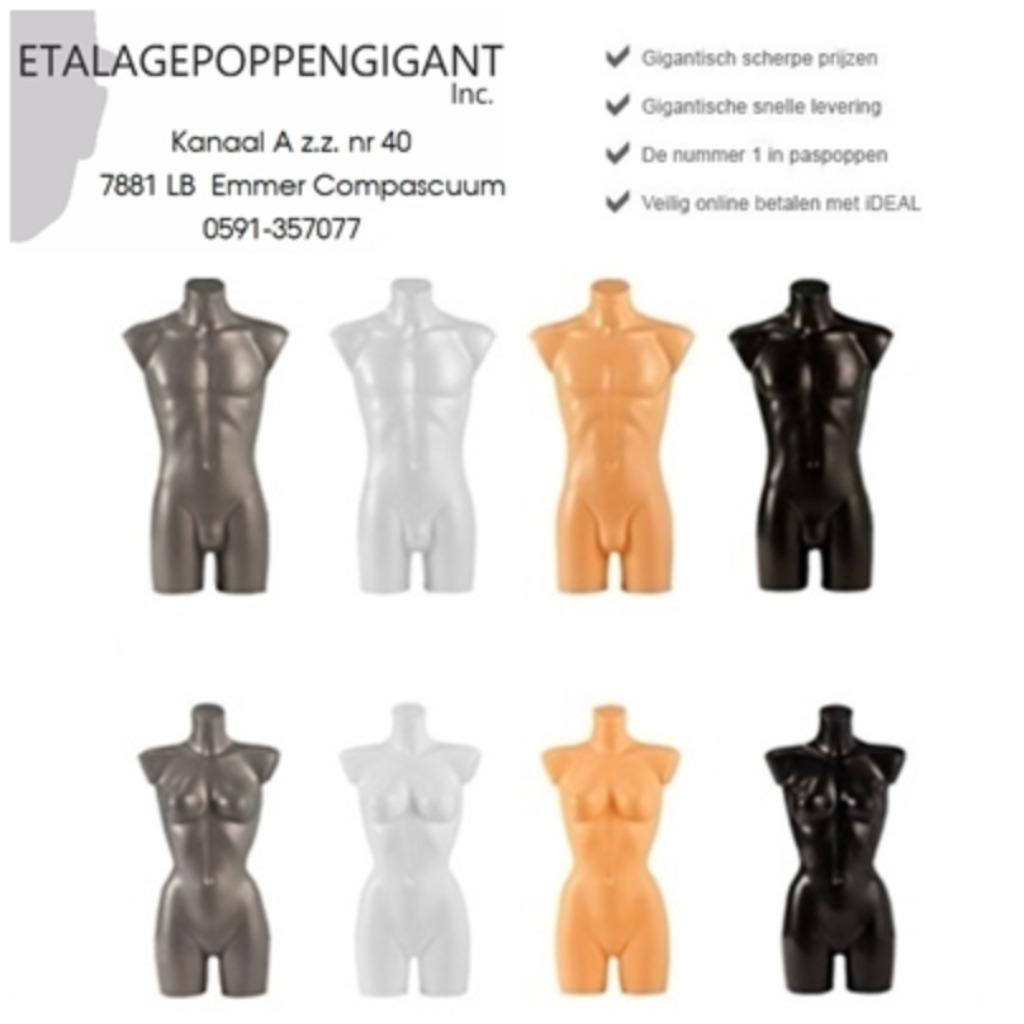 Torso's Dames en Heren -Zwart of Wit of Huidskleur-Nieuw EPG, ETALAGEPOPPENGIGANT.NL, Ophalen of Verzenden, Overige kleuren, Overige typen