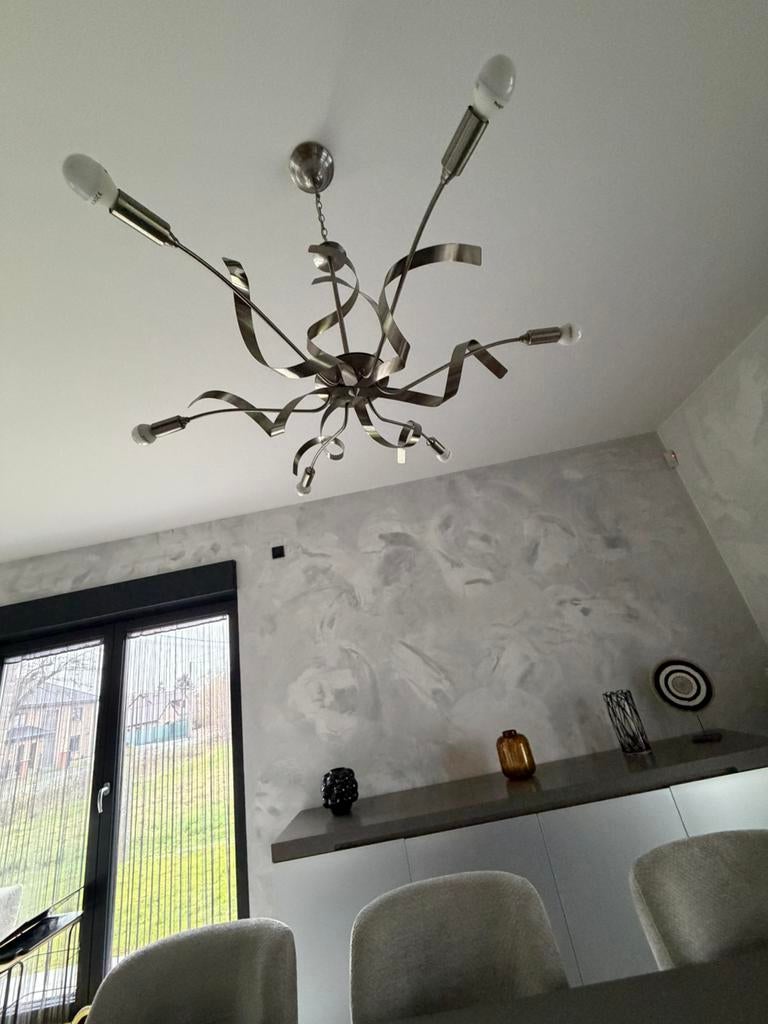 Lustre moderne alu avec 6 ampoules led eco, Enlèvement, Comme neuf