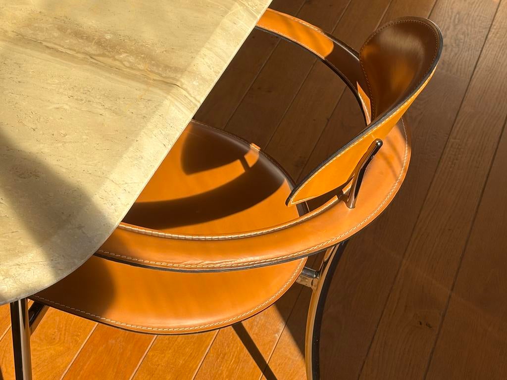 Set 6 stoelen vintage Italiaans design Arrben cognac leer, Maison & Meubles, Chaises, Vintage '80s, Brun, Enlèvement, Utilisé