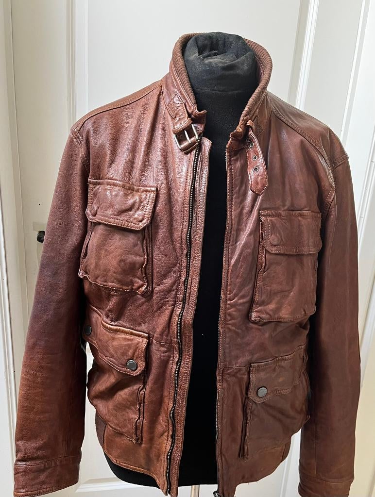 Massimo Dutti leren jas bruin – maat L – vintage look, Maat 52/54 (L), Bruin, Massimo dutti, Ophalen of Verzenden