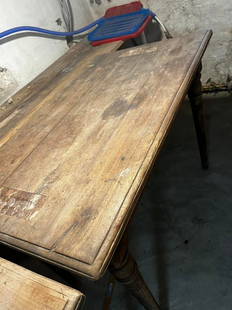 Antieke schoolbank met marmer stukje voor griffel, Huis en Inrichting, Ophalen