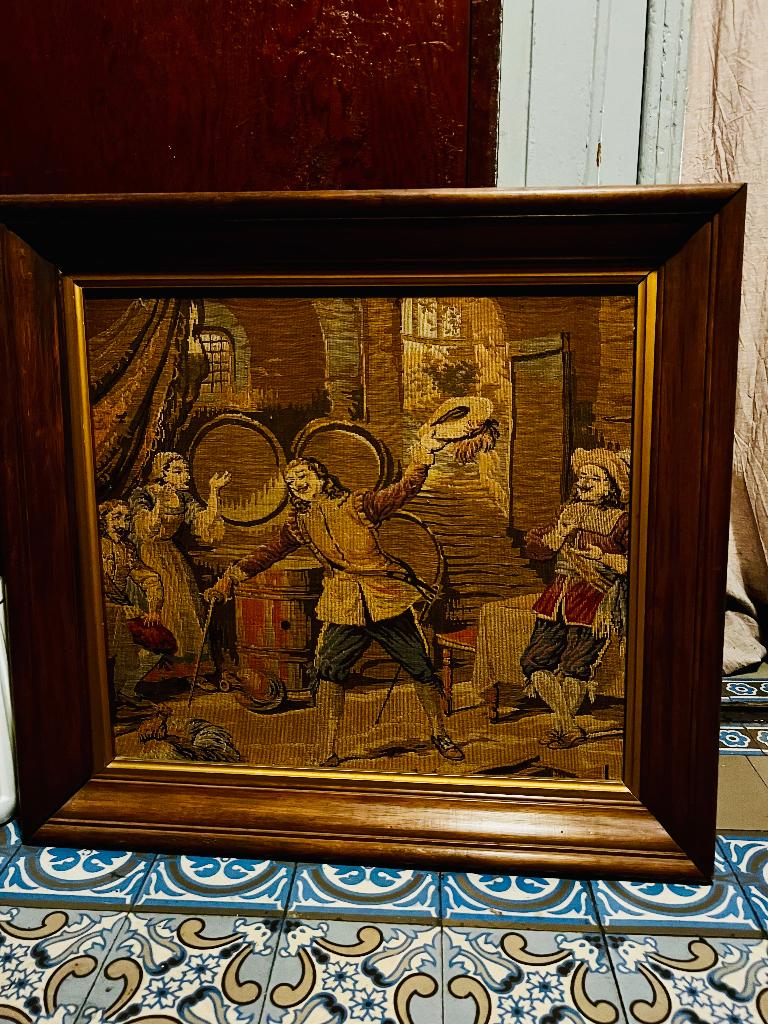 Tapisserie vintage en gobelin dans cadre, scène historique, Enlèvement