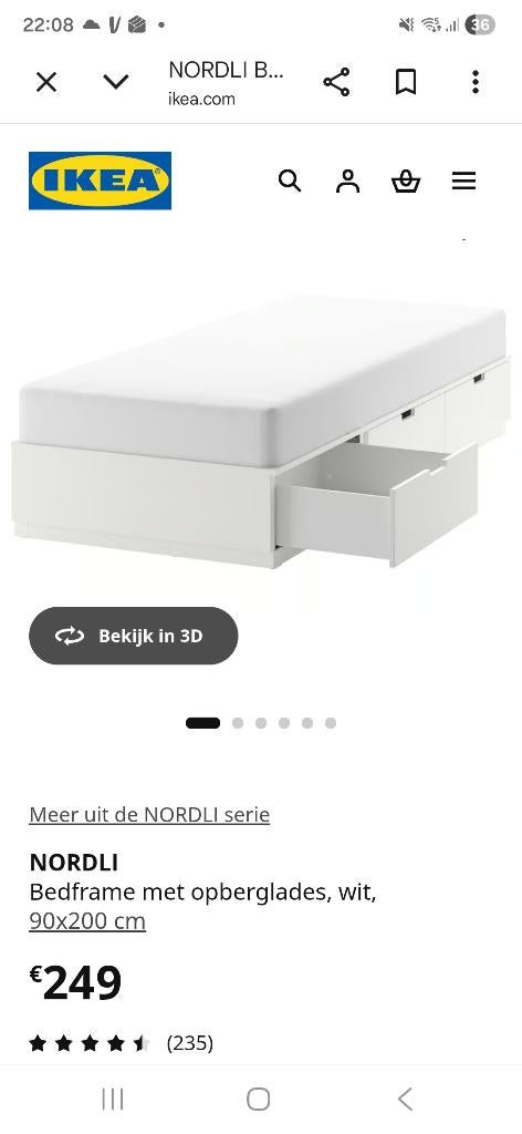 Eenpersoonsbed ikea Nordli NIEUW in de doos, Ophalen, 90 cm, Eenpersoons, Wit