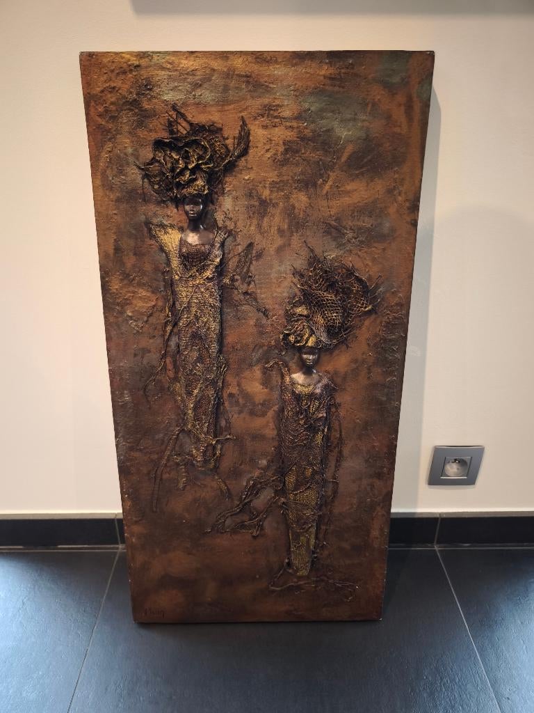 Tableau - peinture en relief - abstrait 80x40 cms, Antiquités & Art, Enlèvement ou Envoi