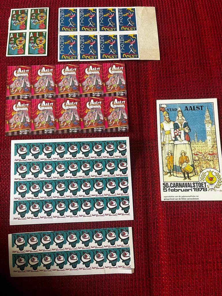 Sticker Aalst Oilsjt Carnaval + reproductie kaart 1978, Collections, Enlèvement ou Envoi
