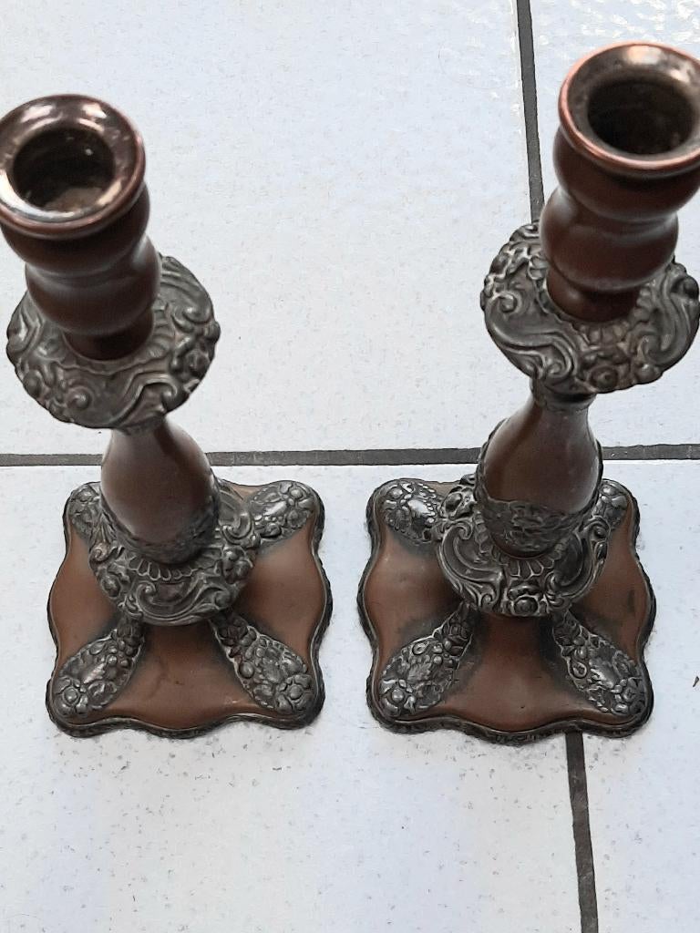 2 lourds chandeliers cuivre/bronze antiquités hauteur 28cm, Antiquités & Art, Enlèvement ou Envoi, Cuivre ou Bronze