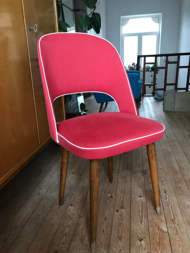 Chaise vintage des années 50 avec tissu, Maison & Meubles, Chaises, Rouge, Enlèvement, Une, Tissus