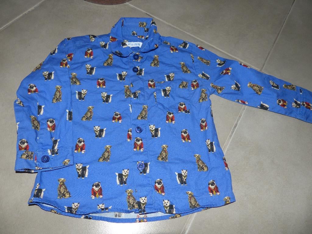 Blauw hemdje Petit Filou - maat 86, Kinderen en Baby's, Ophalen of Verzenden, Zo goed als nieuw, Overhemdje of Bloesje, Jongetje