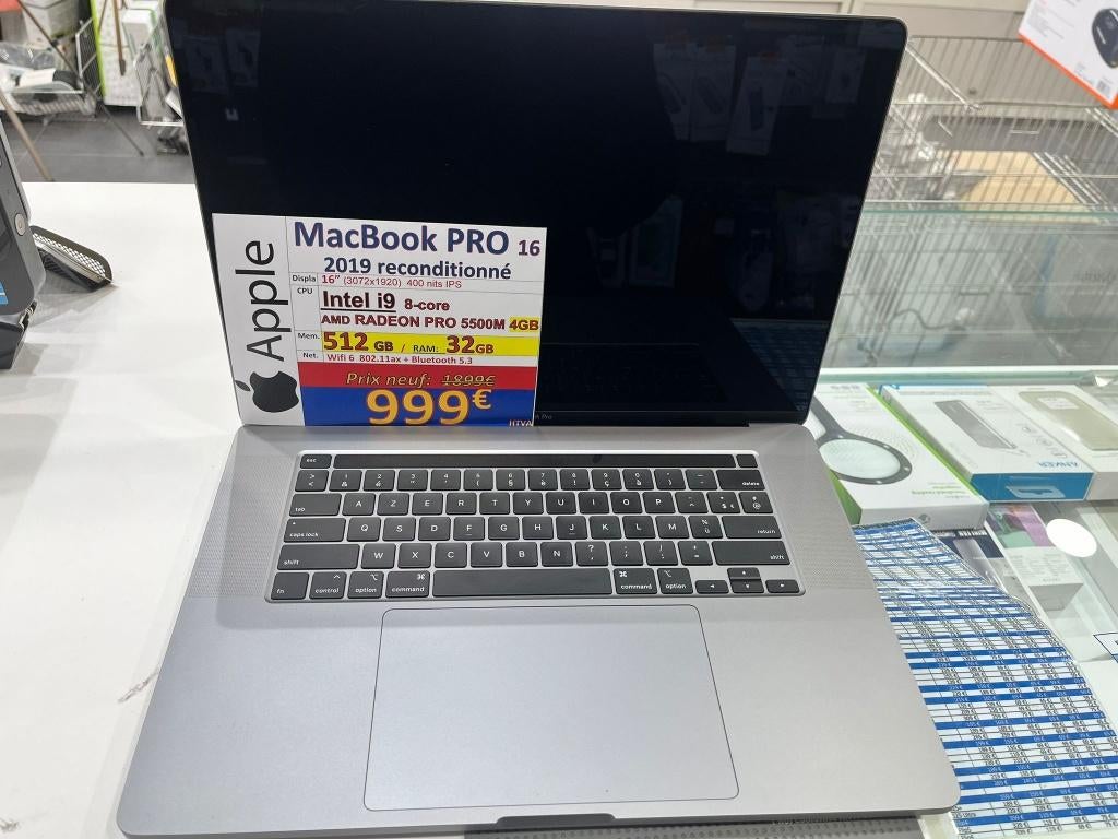 MacBook Pro 16'' 2019 core i9 32GB ssd 512GB AMD RADEON, Informatique & Logiciels, MacBook Pro, 32 GB, 512 GB, 16 pouces