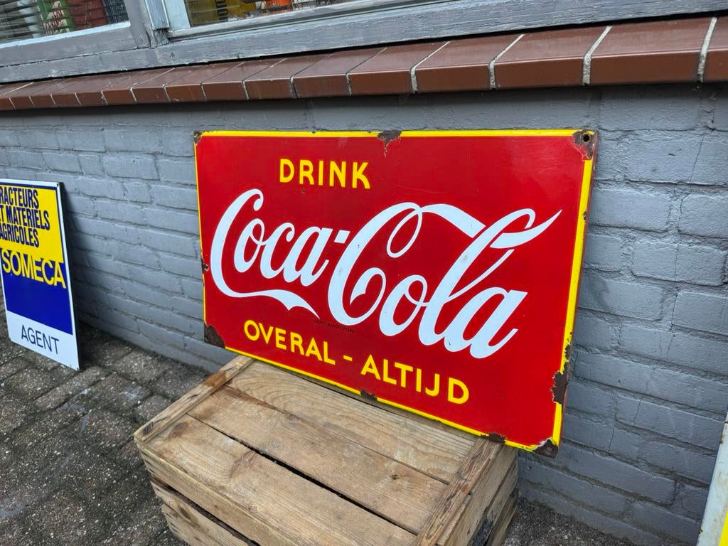 Ancien panneau d'affichage en émail Coca Cola, Collections, Enlèvement ou Envoi, Utilisé, Panneau publicitaire