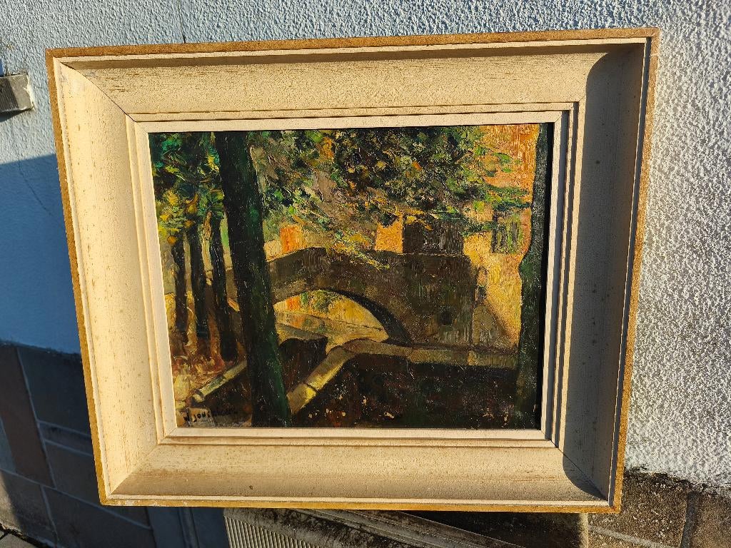 huile sur toile pont bruges signe walter jonckheere, Antiek en Kunst, Ophalen of Verzenden